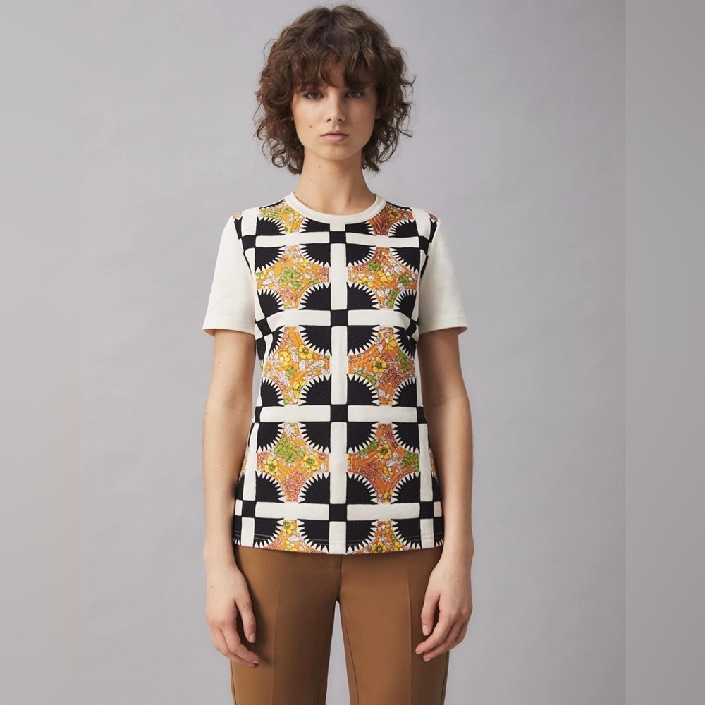 NWT $328 Tory Burch Quilted Cotton T-Shirt Top Size S